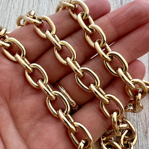 Large Chunky Oval Gold Chain, Thick Link Chain by the Foot, Jewelry Supplies, GL-2042