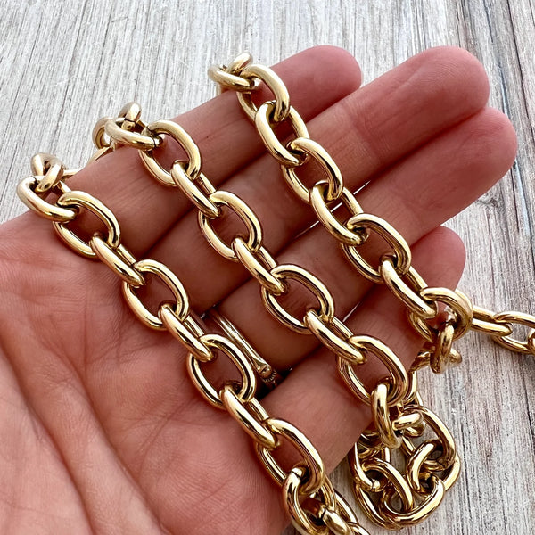 Load image into Gallery viewer, Large Chunky Oval Gold Chain, Thick Link Chain by the Foot, Jewelry Supplies, GL-2042
