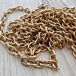Large Chunky Oval Gold Chain, Thick Link Chain by the Foot, Jewelry Supplies, GL-2042