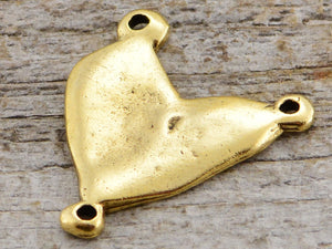 Heart Connector, Heart Pendant, Antiqued Gold Heart, Rosary Centerpiece, Gold Heart, Centerpiece, 3 Way Connector, GL-6003