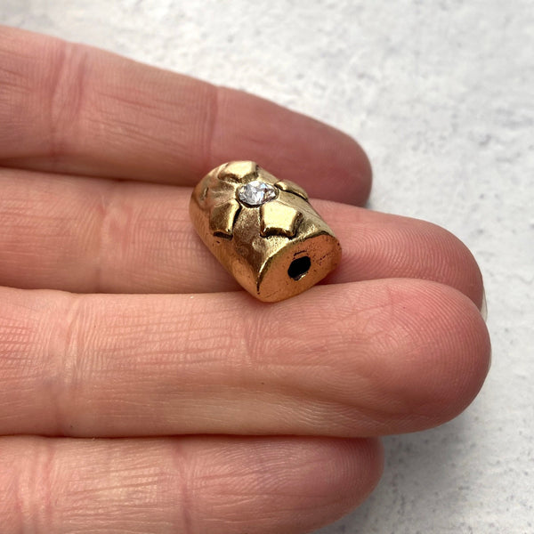 Load image into Gallery viewer, Large Artisan Barrel Bead with Swarovski Crystal Rhinsetone, Antiqued Gold Cross Flower Slider Jewelry Components, Supplies, GL-6116
