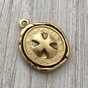 Saint St. Benedict Medal, Wax Seal Charm, Benedictan Cross, Antiqued Catholic Religious Pendant, Jewelry Supplies, GL-6189