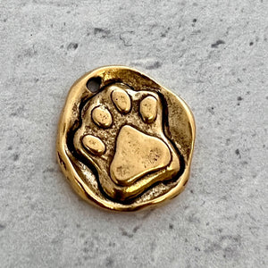 Dog Paw Charm, Cat Paw, Antiqued Gold Wax Seal Pendant, Pet Jewelry, GL-6215