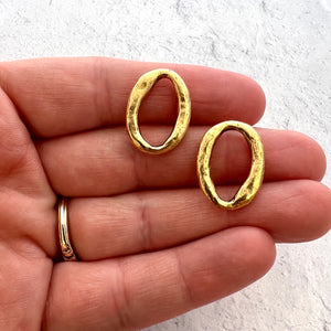 2 Organic Ring Connectors, Eternity Links, Gold Oval Hoop, Circle Jewelry Supply, GL-6219
