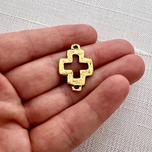 Open Cross Connector, Antiqued Gold Artisan Charm, Jewelry Making Supplies, GL-6222
