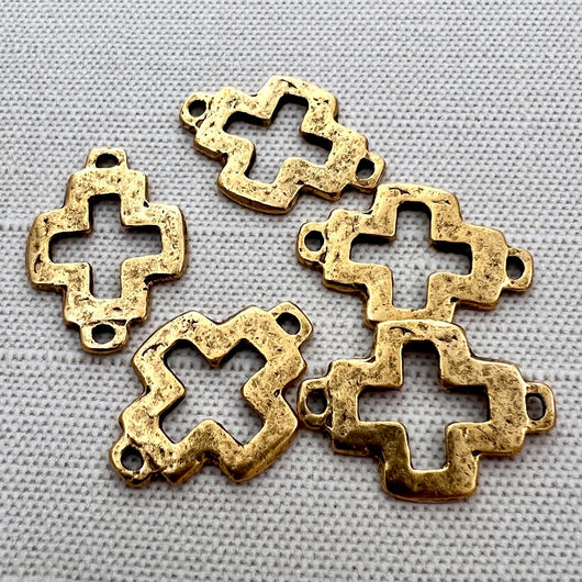 Open Cross Connector, Antiqued Gold Artisan Charm, Jewelry Making Supplies, GL-6222