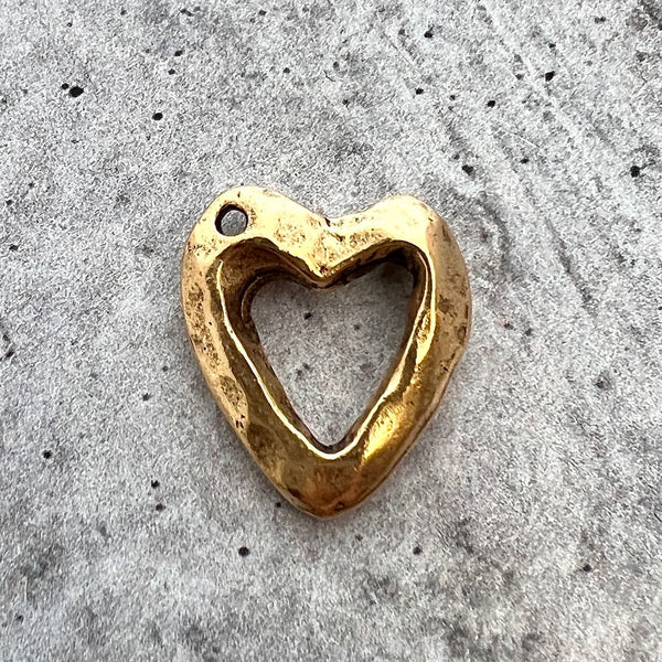 Load image into Gallery viewer, Gold Hammered Open Heart Charm, Jewelry Making, GL-6225
