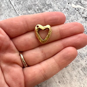 Gold Hammered Open Heart Charm, Jewelry Making, GL-6225