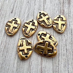 2 Hammered Small Cross Charm, Antiqued Gold Artisan Cross, Religious, Spiritual Jewelry Making, GL-6226