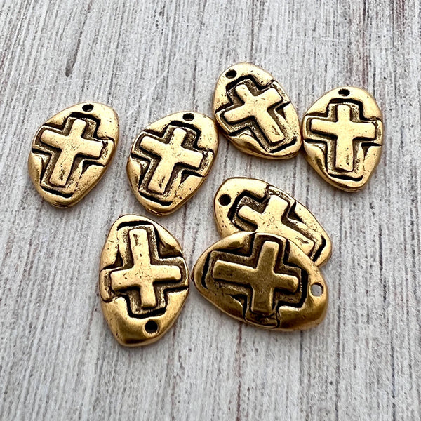 Load image into Gallery viewer, 2 Hammered Small Cross Charm, Antiqued Gold Artisan Cross, Religious, Spiritual Jewelry Making, GL-6226
