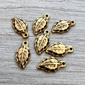 2 Single Leaf Charm, Antiqued Gold Leaves, Nature Tree Charm for Jewelry Making, 2 Single Leaf Charm, Antiqued Gold Leaves, Nature Tree Charm for Jewelry Making, GL-6227