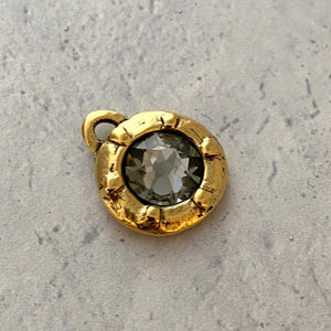Swarovski Large Black Diamond Crystal Charm, Georgian Style Antiqued Gold Pendant, Jewelry Making Artisan Findings, GL-S017