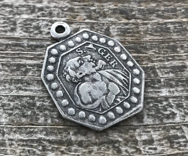 Load image into Gallery viewer, Virgin Mary Medal, Our Lady of Guadalupe, St. Jerome Catholic Medal, Religious Antiqued Silver Spanish Charm Jewelry Supplies, PW-1117
