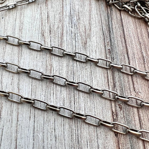 Clip Chain, Silver Alternating Links, Chain by the Foot, Oval Cable, Jewelry Supplies, PW-2039