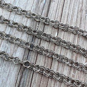 Cable Chain Silver, Double Circle Links, Bulk Chain By Foot, Jewelry Making, PW-2040