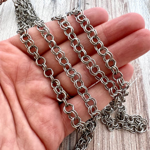 Cable Chain Silver, Double Circle Links, Bulk Chain By Foot, Jewelry Making, PW-2040