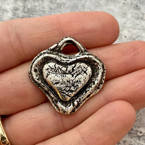 Artisan Heart Pendant, Antiqued Silver Love Charm, Wedding Gift Favor, Carson's Cove, PW-6076