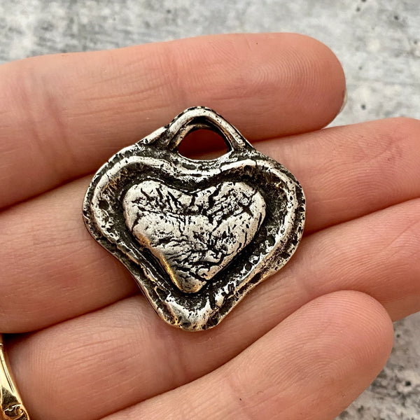 Load image into Gallery viewer, Artisan Heart Pendant, Antiqued Silver Love Charm, Wedding Gift Favor, Carson&#39;s Cove, PW-6076
