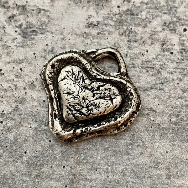Load image into Gallery viewer, Artisan Heart Pendant, Antiqued Silver Love Charm, Wedding Gift Favor, Carson&#39;s Cove, PW-6076
