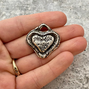 Artisan Heart Pendant, Antiqued Silver Love Charm, Wedding Gift Favor, Carson's Cove, PW-6076