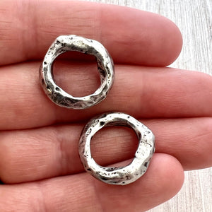 2 Organic Ring Links, Eternity Connector, Antiqued Silver Pewter Oval Hoop, Circle Jewelry Supply, PW-6218