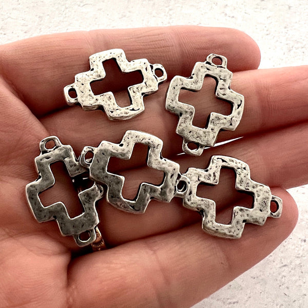 Load image into Gallery viewer, Open Cross Connector, Antiqued Silver Pewter Artisan Charm, Jewelry Making Supplies, PW-6222
