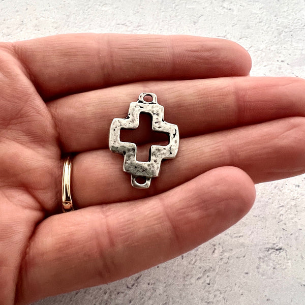 Load image into Gallery viewer, Open Cross Connector, Antiqued Silver Pewter Artisan Charm, Jewelry Making Supplies, PW-6222
