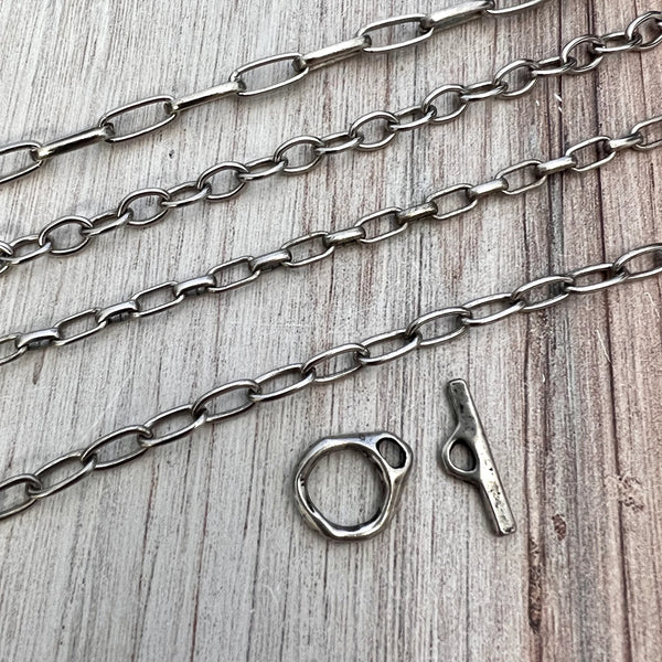 Load image into Gallery viewer, Small Organic Artisan Toggle Clasp, Antiqued Silver Clasp, Necklace Closure, PW-6228
