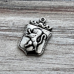 Lion Shield, Heraldry, Strength Talisman, Antiqued Silver Charm, Jewelry Making, PW-6230