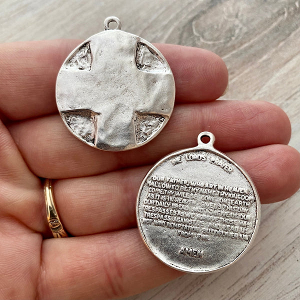 Load image into Gallery viewer, Lord&#39;s Prayer Religious Silver Medal, Jewelry Making, Communion, SL-6175

