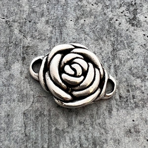 Rose Connector, Large Silver Flower Charm, Jewelry Making Supplies, Carsons Cove, SL-6223