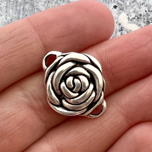 Load image into Gallery viewer, Rose Connector, Large Silver Flower Charm, Jewelry Making Supplies, Carsons Cove, SL-6223
