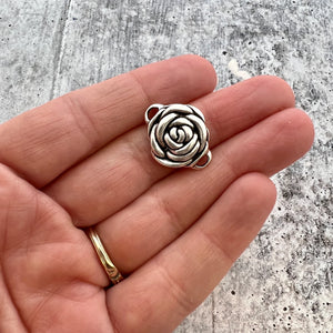 Rose Connector, Large Silver Flower Charm, Jewelry Making Supplies, Carsons Cove, SL-6223
