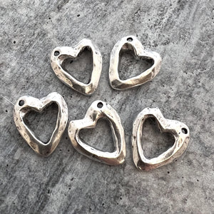 Silver Hammered Open Heart Charm, Jewelry Making, SL-6225