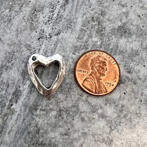 Silver Hammered Open Heart Charm, Jewelry Making, SL-6225
