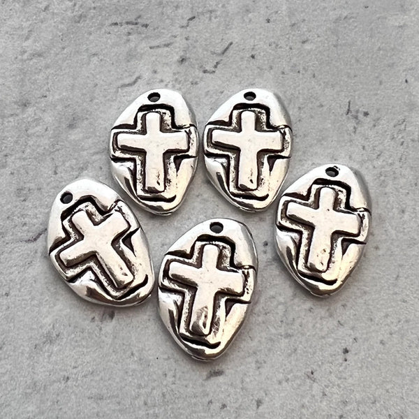 Load image into Gallery viewer, 2 Hammered Small Cross Charm, Silver Artisan Cross, Religious, Spiritual Jewelry Making, SL-6226
