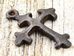 Cross Charm, 2, Antiqued Cross, Pendant, Rosary, Rustic Brown Cross, Patina Cross, Spanish Cross, Crucifix, BR-6006