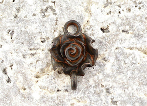 2 Rose Connector, Antiqued Rustic Brown Rose Connector, Metal Rose, Flower Connector, BR-6007