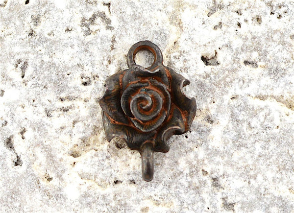 Load image into Gallery viewer, 2 Rose Connector, Antiqued Rustic Brown Rose Connector, Metal Rose, Flower Connector, BR-6007
