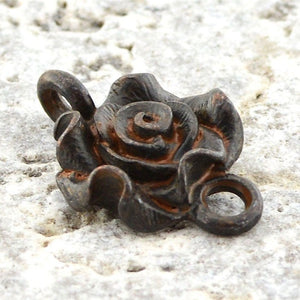 2 Rose Connector, Antiqued Rustic Brown Rose Connector, Metal Rose, Flower Connector, BR-6007