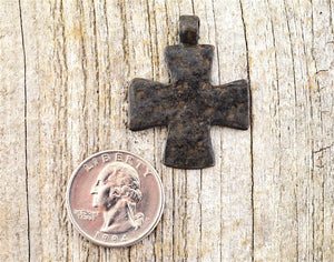 Cross Pendant, Rustic Brown Cross, Hammered Cross, Leather Cross, Antiqued Cross, Religious  Cross Charm, Weathered Men's Jewelry, BR-6138