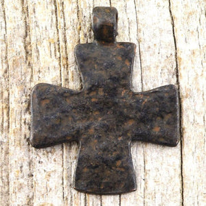 Cross Pendant, Rustic Brown Cross, Hammered Cross, Leather Cross, Antiqued Cross, Religious  Cross Charm, Weathered Men's Jewelry, BR-6138
