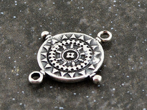 Compass Connector, Compass, Sterling Silver Connector, Jewelry Component, Artisan Finding, Old World Jewelry, SS-4006
