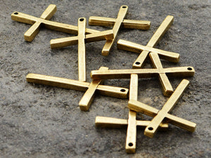 2 Cross Pendant, Rosary, Stick Cross, Antique Gold, Crucifix, Religious Cross, Cross Charm, Simple, GL-6014