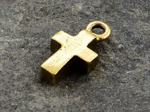 2 Cross Charm, Gold Cross for Necklace, Small Block Cross, Antique Gold Cross, Jewelry Making, Religious Jewelry, Catholic Gifts, GL-6008