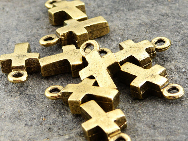 Load image into Gallery viewer, 2 Cross Charm, Gold Cross for Necklace, Small Block Cross, Antique Gold Cross, Jewelry Making, Religious Jewelry, Catholic Gifts, GL-6008
