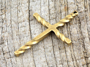 Cross Pendant, Rosary, Stick Cross, Antique Gold Cross, Crucifix, Twisted Cross, Religious Cross, Cross Charm, Men's Jewelry, GL-6001