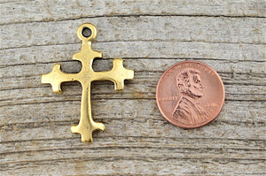 2 Cross Charm, Cross Pendant, Rosary, Gold Cross, Spanish Cross, Crucifix, Antiqued Gold Cross, GL-6006