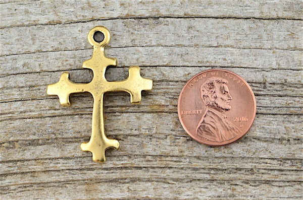 Load image into Gallery viewer, 2 Cross Charm, Cross Pendant, Rosary, Gold Cross, Spanish Cross, Crucifix, Antiqued Gold Cross, GL-6006
