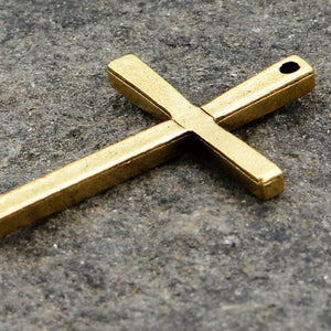 2 Cross Pendant, Rosary, Stick Cross, Antique Gold, Crucifix, Religious Cross, Cross Charm, Simple, GL-6014